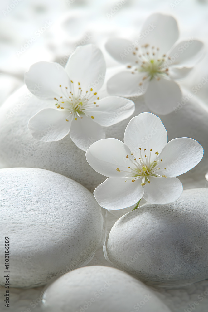 Serenity of White Blossoms on Pristine Stone Ground - A Tranquil Contrast of Nature's Purity Serenity of White Blossoms on Pristine Stone Ground - A Tranquil Contrast of Nature's Purity
