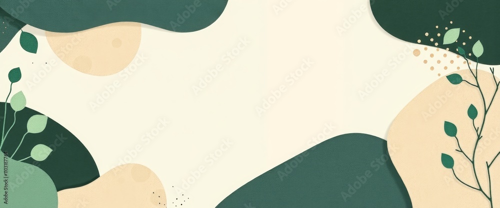 Fototapeta premium Minimalist serene backdrop with soft shapes and botanical details. 