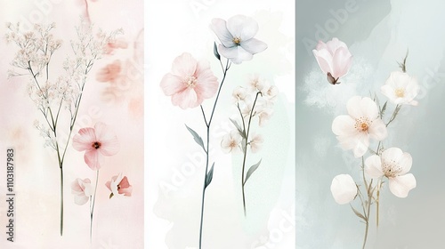 floral home decor Illustrations, soft floral decor with pastel tones and delicate accents