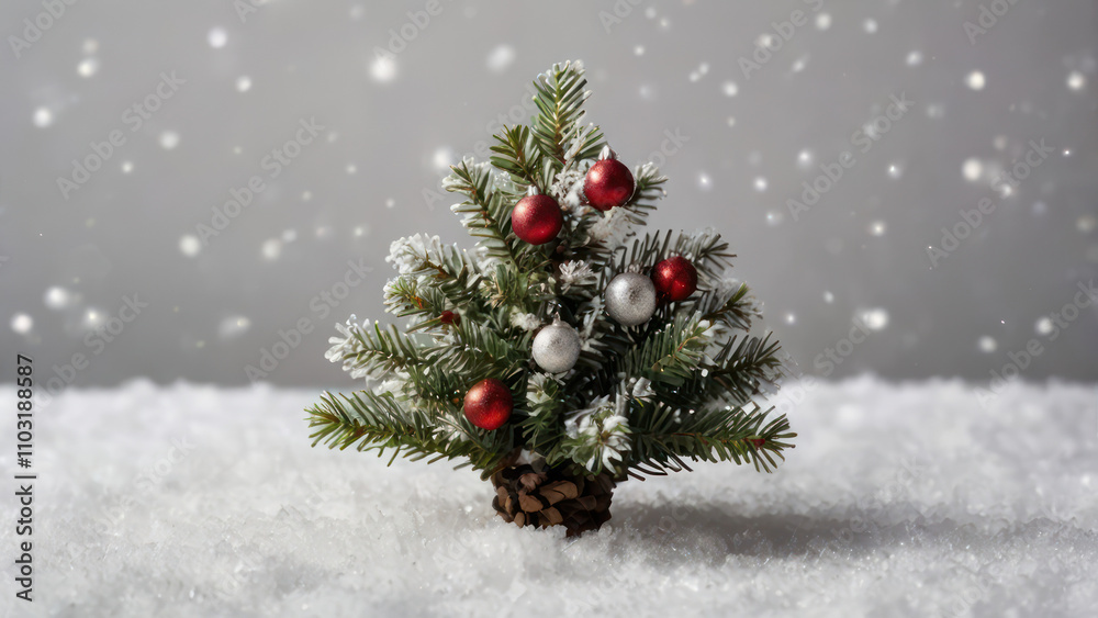 christmas tree and decorations with snow christmas tree and decorations with snow