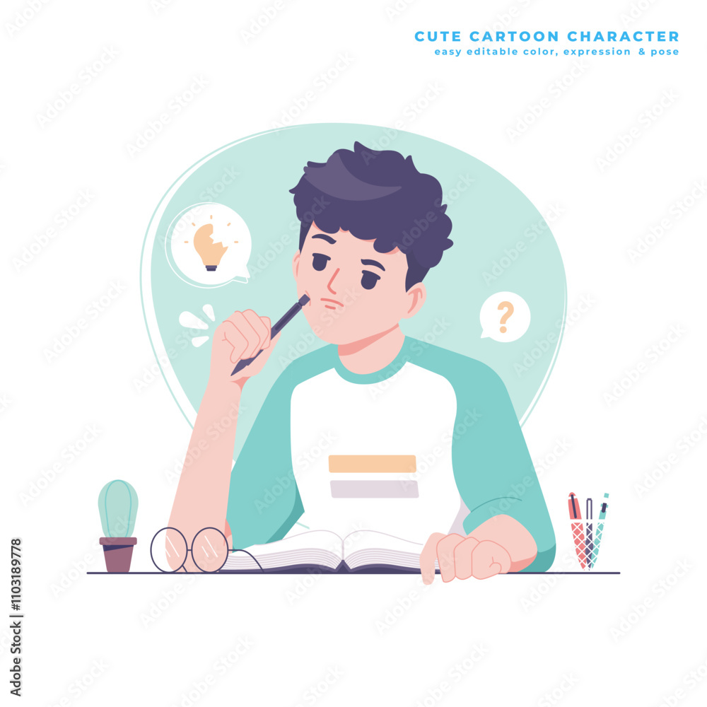 confuse boy cute cartoon character confuse boy cute cartoon character