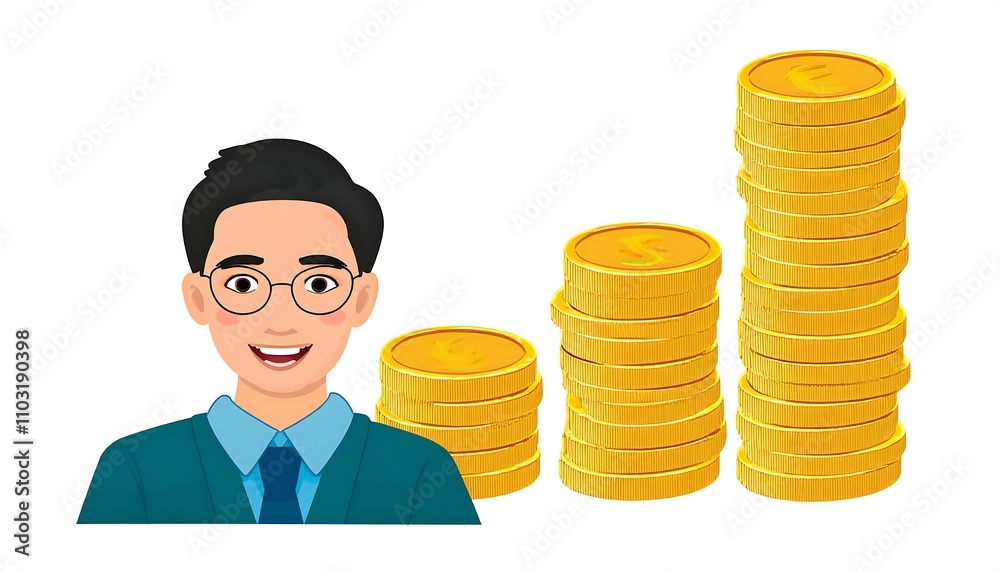 Successful businessman analyzing financial growth on 3D bar chart Successful businessman analyzing financial growth on 3D bar chart