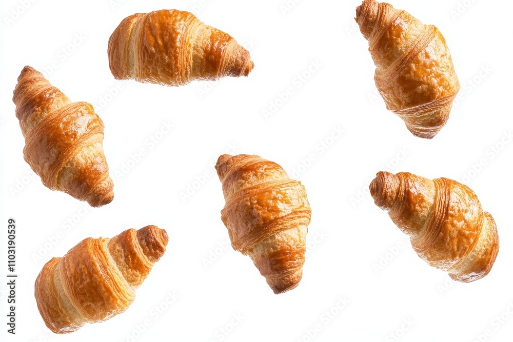 Six freshly baked croissants isolated on a white background. Six freshly baked croissants isolated on a white background.