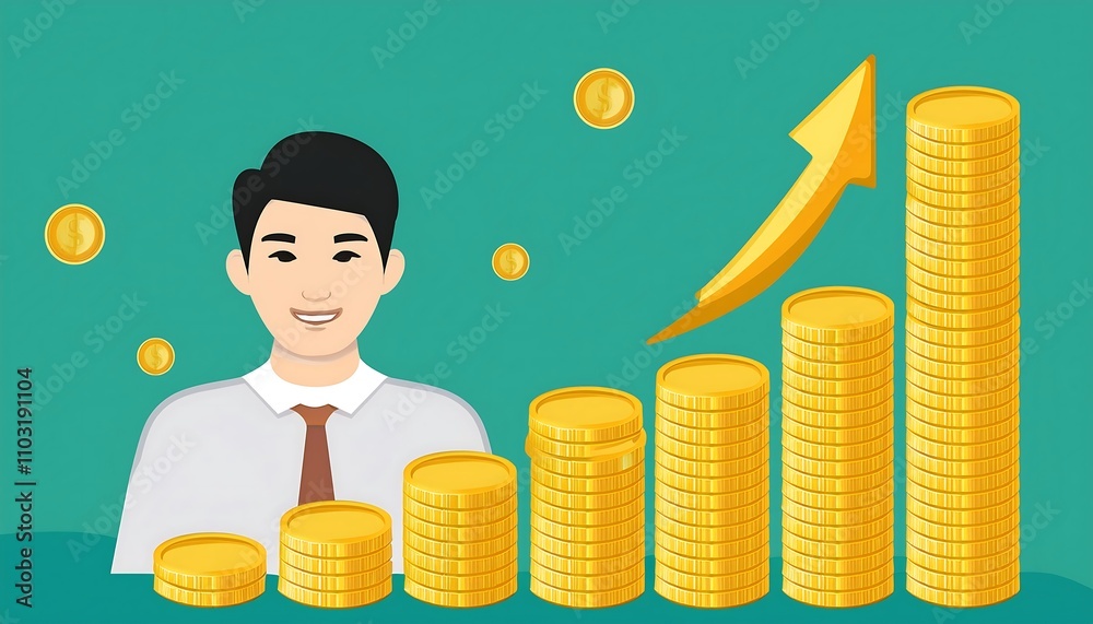 Successful businessman analyzing financial growth on 3D bar chart Successful businessman analyzing financial growth on 3D bar chart