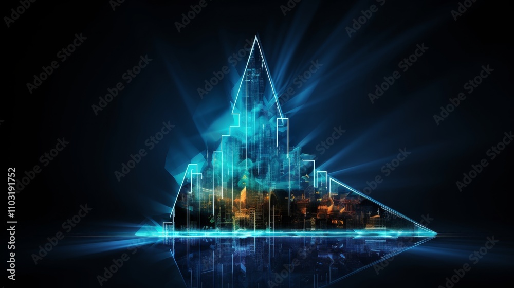 Abstract digital arrow illustrating high speed internet connectivity in a low poly design