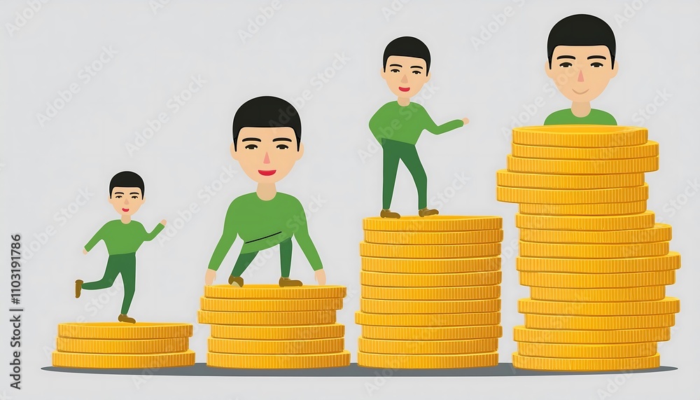 Naklejka premium Successful businessman analyzing financial growth on 3D bar chart