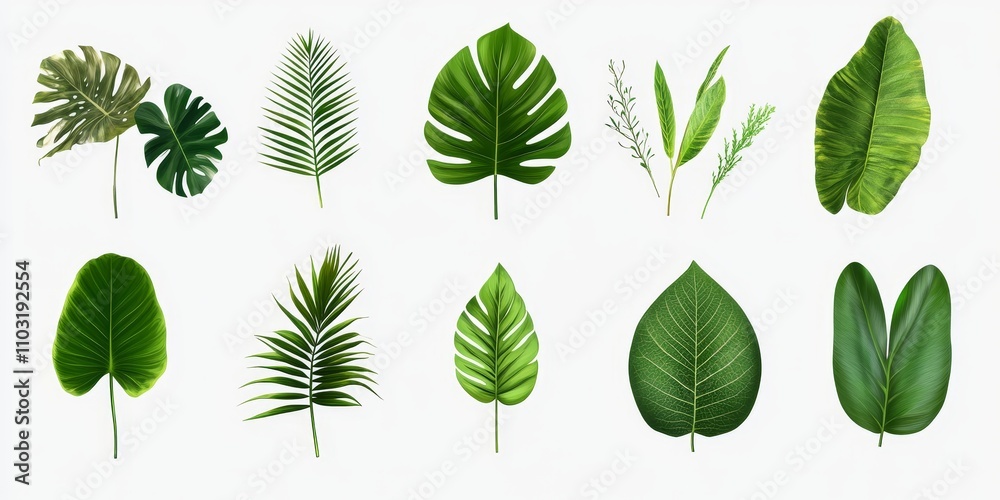 Obraz premium Collection of green leaves isolated on white background.