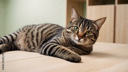 Wallpaper Mural A beautiful white tabby kitten, with captivating grey eyes, rests peacefully on a chair Torontodigital.ca