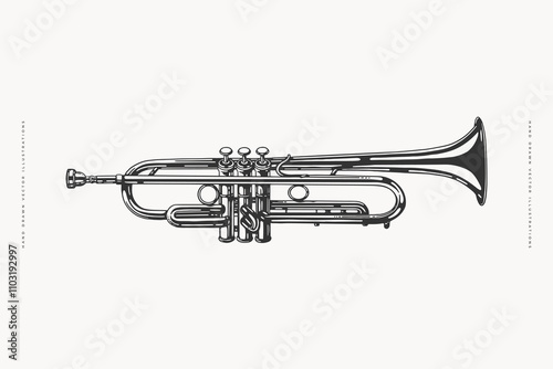 Hand-drawn illustration of a trumpet. Detailed and minimalistic, perfect for music themes, jazz-inspired designs, or classical instrument collections.