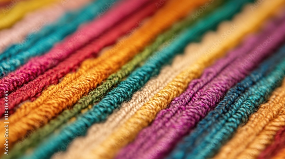 Fototapeta premium Colorful piece of fabric with a rainbow of colors. The colors are bright and vibrant, creating a cheerful and lively mood. The fabric is made up of many different colored threads