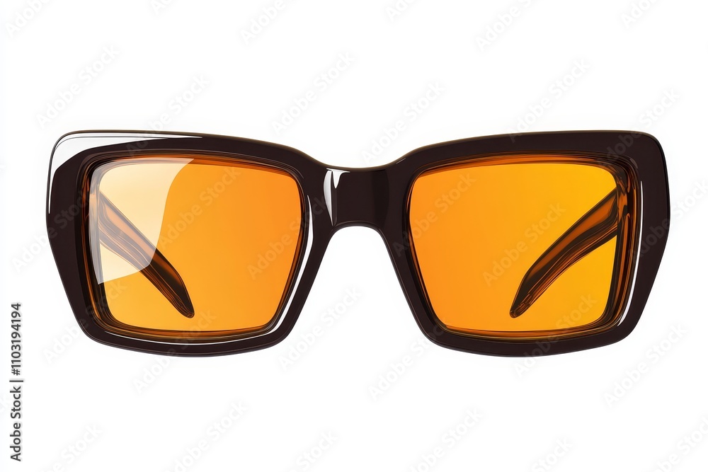 Fototapeta premium Closeup of brown sunglasses with orange lenses isolated on white background.