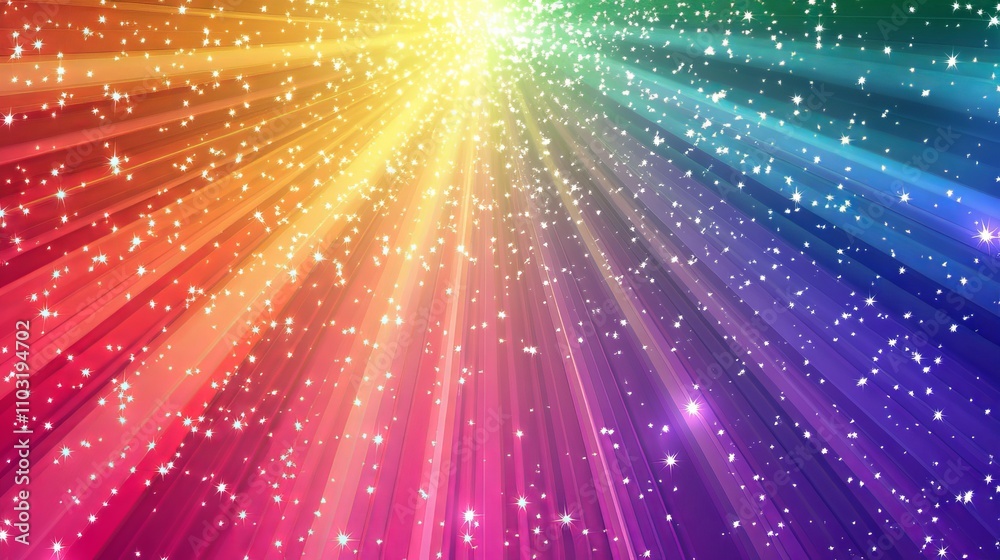 Vibrant rainbow sunburst background with sparkling glittering stars, radiant color gradient and shimmering light effects for creative designs Vibrant rainbow sunburst background with sparkling glittering stars, radiant color gradient and shimmering light effects for creative designs