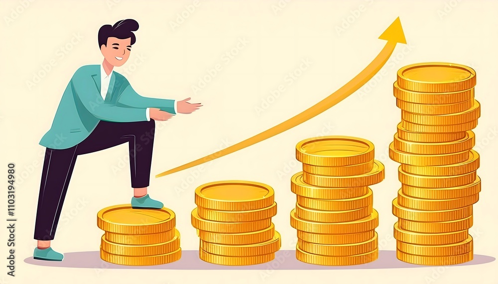 Successful businessman analyzing financial growth on 3D bar chart Successful businessman analyzing financial growth on 3D bar chart
