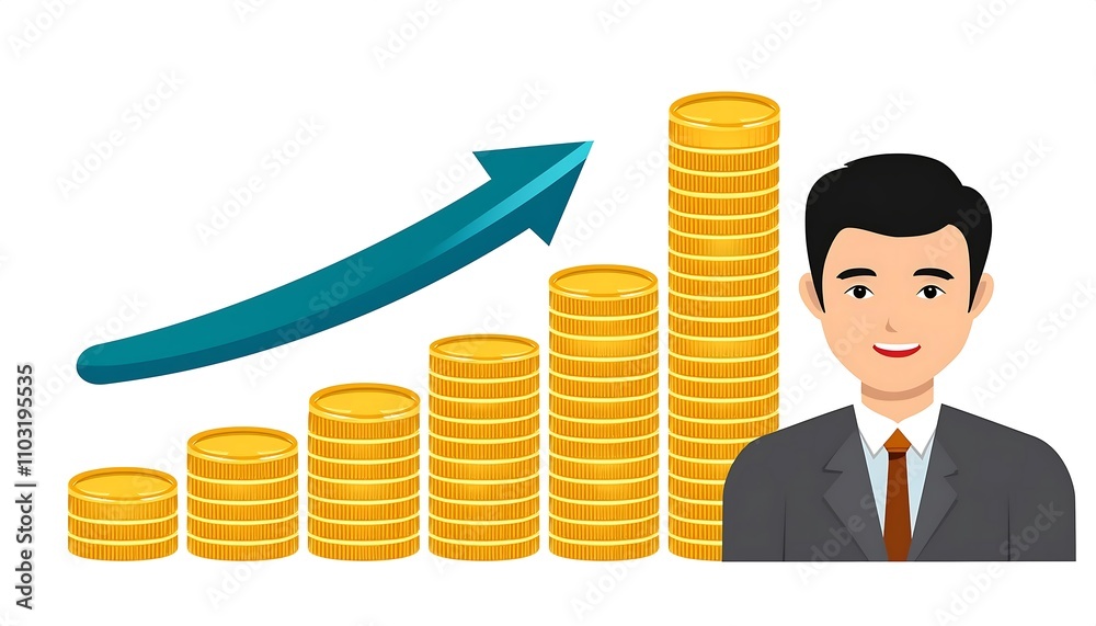 Successful businessman analyzing financial growth on 3D bar chart Successful businessman analyzing financial growth on 3D bar chart