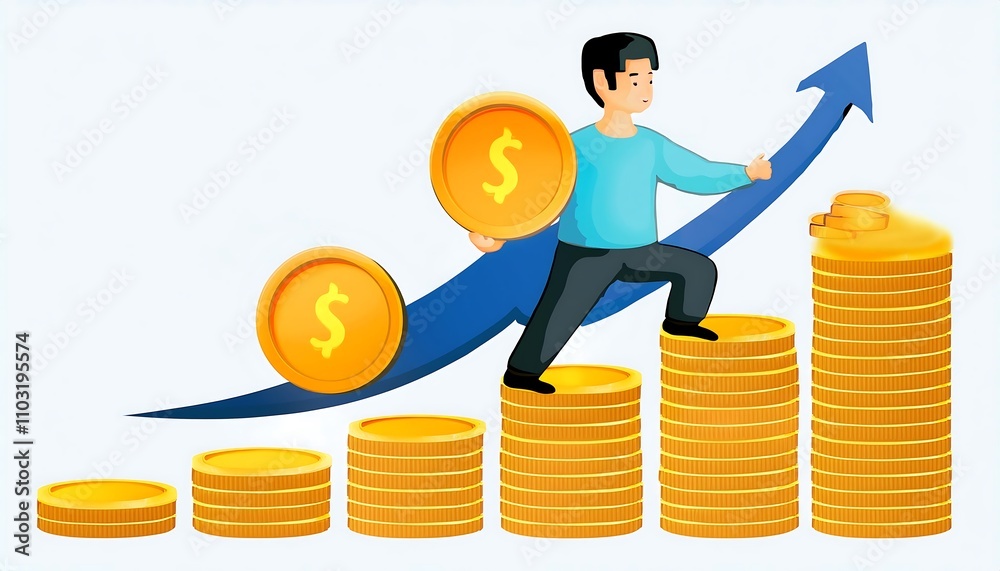 Successful businessman analyzing financial growth on 3D bar chart Successful businessman analyzing financial growth on 3D bar chart