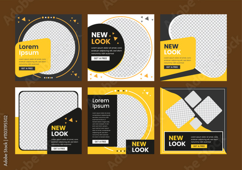 square social media post template, Creative business social media banner template design, A set of social media template design in black and gladden, Elegant