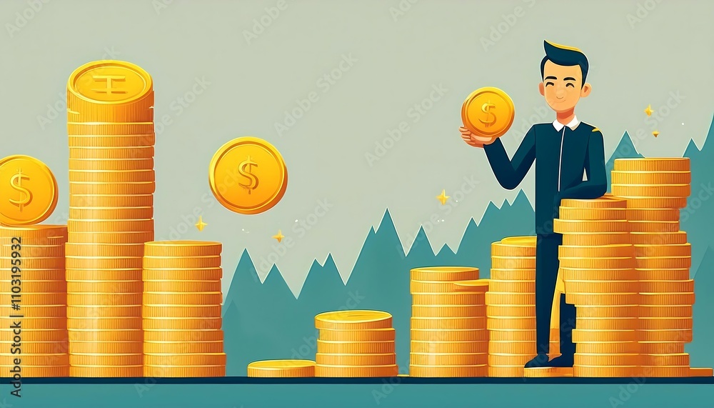 Successful businessman analyzing financial growth on 3D bar chart Successful businessman analyzing financial growth on 3D bar chart