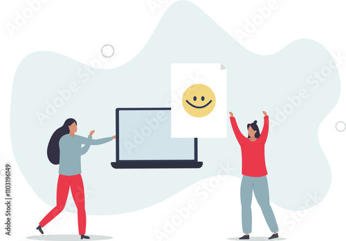 Positive thinking and optimism concept.Employee motivation.women and cheerful emotion in social networks.flat characters.