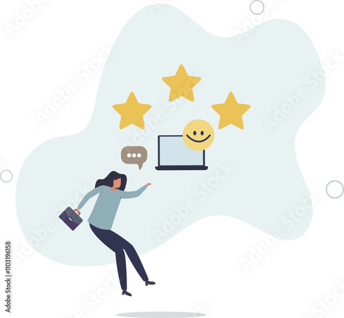 Positive thinking and optimism concept.Employee motivation.good reviews online.flat characters.
