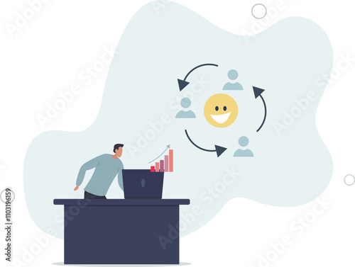 Positive thinking and optimism concept.Employee motivation.feedback and positive reviews on Internet.flat characters.