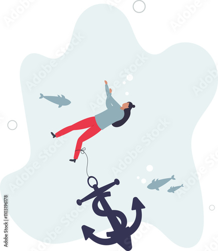 Sunk cost investment problem, cost that already been incurred and effect investing decision, psychology or money loss aversion concept.flat characters.