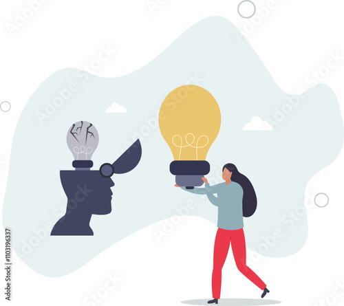 Wisdom, knowledge or creativity to solve problem, intelligence, literature or education to success in work concept.flat characters.