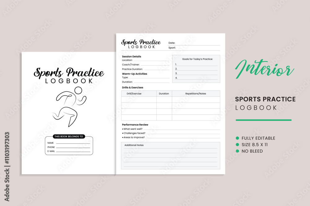 Fototapeta premium Sports Practice Logbook Kdp Interior Template