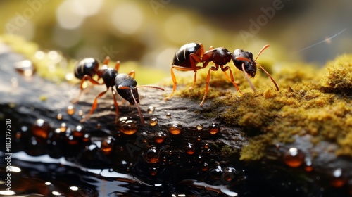 Ants collaborate to form a bridge across rocky surfaces, showcasing nature s teamwork photo