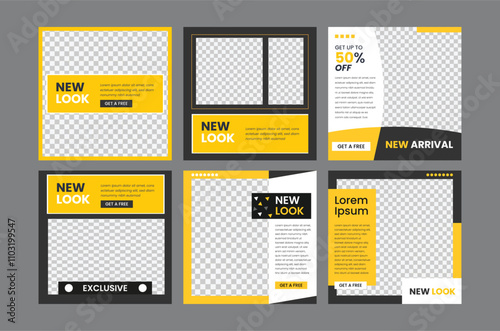 square social media post template, Creative business social media banner template design, A set of social media template design in black and gladden, Elegant