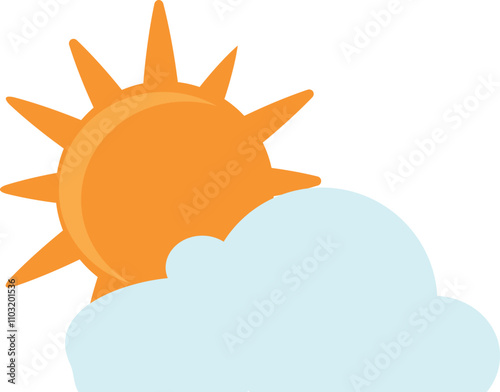 A cartoon sun is shining on a cloudy day