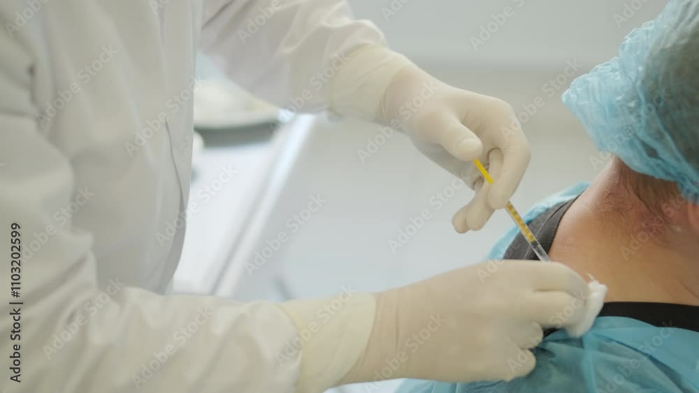 A doctor administering botulinum injections to a patient as a treatment for bruxism and spasticity. The clinical setting emphasizes professionalism and medical expertise A doctor administering botulinum injections to a patient as a treatment for bruxism and spasticity. The clinical setting emphasizes professionalism and medical expertise