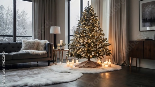 Christmas atmosphere with a dekorated tree in the living room photo