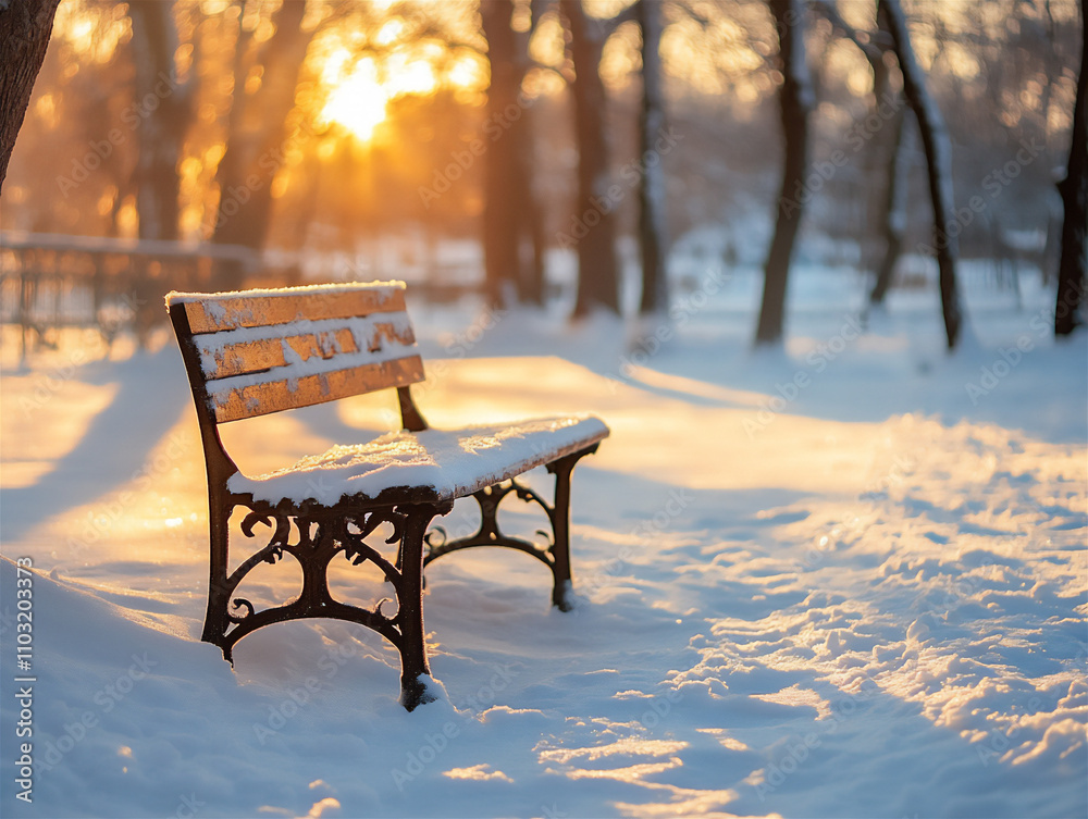 Serene snow-covered bench in a city park winter l221 Serene snow-covered bench in a city park winter l221