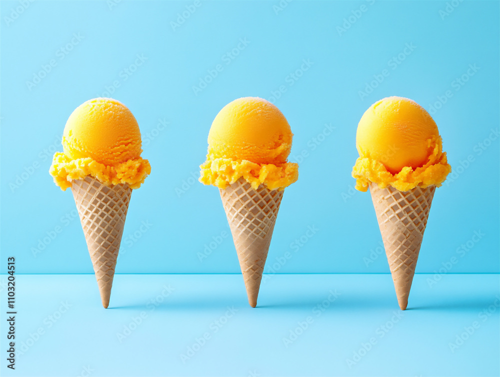 Tangerine sorbet scoops in cone. Bright orange ag243 Tangerine sorbet scoops in cone. Bright orange ag243