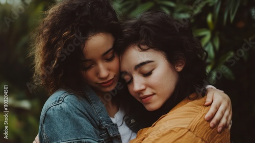 A close friend consoling another, set on a clean green backdrop for compassion