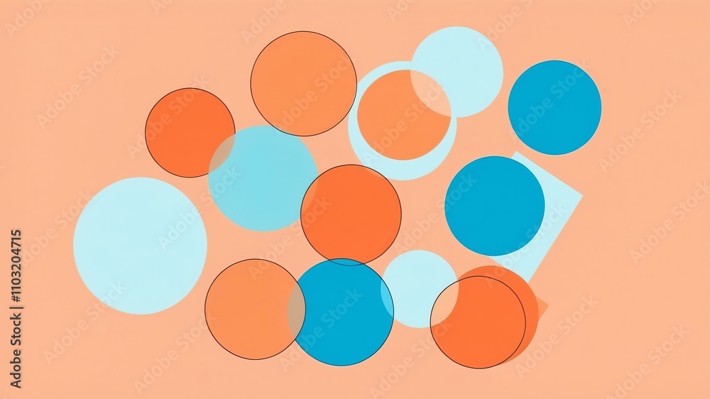 Abstract shade of blue circles on pastel orange background Abstract shade of blue circles on pastel orange background