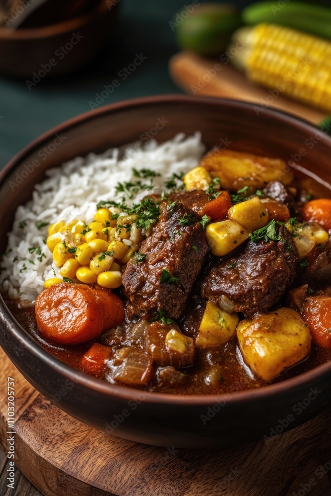 Stew and Rice Bowl with Corn Stew and Rice Bowl with Corn
