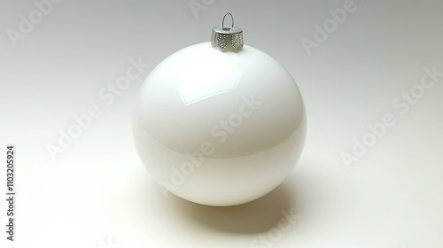 Close up photo of a white christmas ball with snow isolated mockup