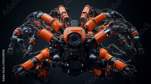 Cybernetic Spider Robot: 3D Render of a Futuristic Surveillance Machine AI Generated