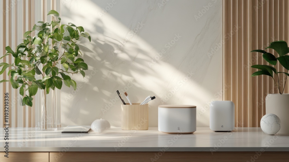Modern Minimalist Home Office Setup 3D Illustration Modern Minimalist Home Office Setup 3D Illustration