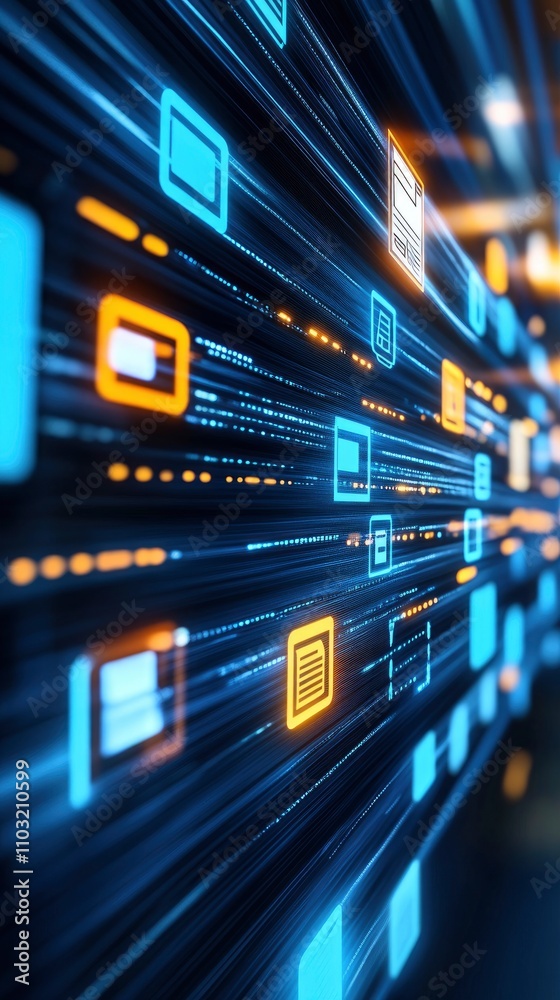 A digital illustration depicting document management technology, featuring icons representing documents, AI, and dynamic motion lines to convey the speed of data processing. A digital illustration depicting document management technology, featuring icons representing documents, AI, and dynamic motion lines to convey the speed of data processing.