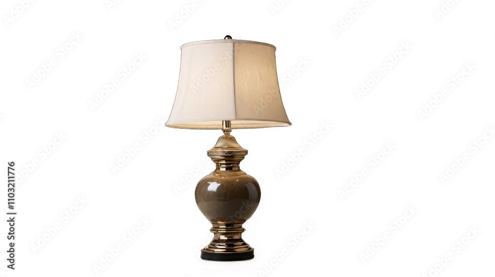 Elegant table lamp with a beige fabric shade and a ceramic base transparent background Elegant table lamp with a beige fabric shade and a ceramic base transparent background