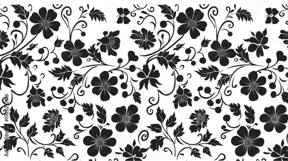A black and white floral pattern. A black and white floral pattern.