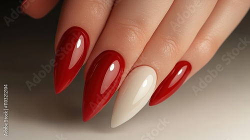 Stunning Red and White Nail Art Design photo