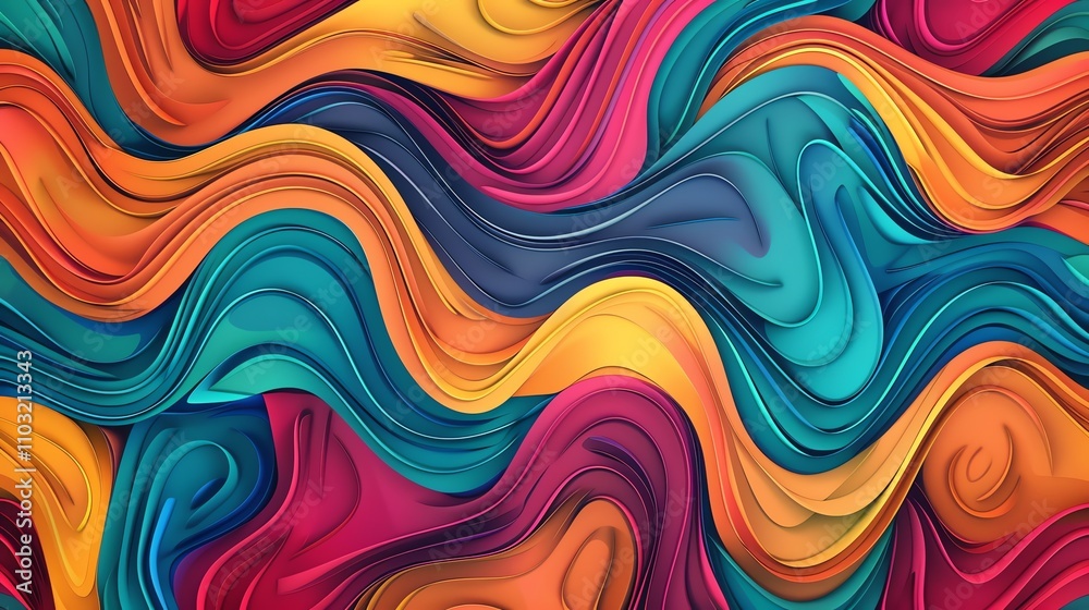 Abstract 3D rendering of a wavy, colorful pattern. Abstract 3D rendering of a wavy, colorful pattern.