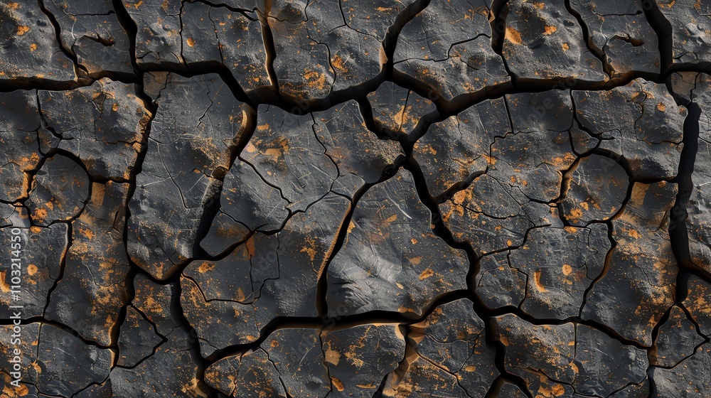 Cracked dry earth with a dark gray and orange color scheme. Cracked dry earth with a dark gray and orange color scheme.