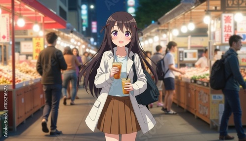 Anime Girl Night Market Drinks photo