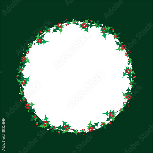 Christmas post card design. New year background. Floral circle. 
