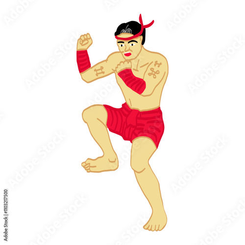 Muay Boran/ Muay Thai fighter, hand drawn Thai martial arts, sak yant