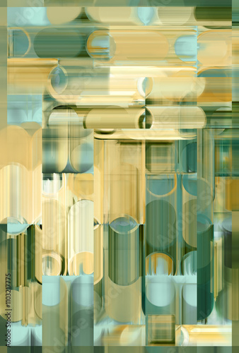 Retro mid-century abstract screenprint-style modernist background with grunge glitch textures. Made using fractals.